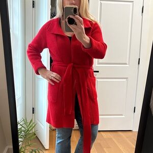 Ann Taylor Vibrant Red Belted Cardigan